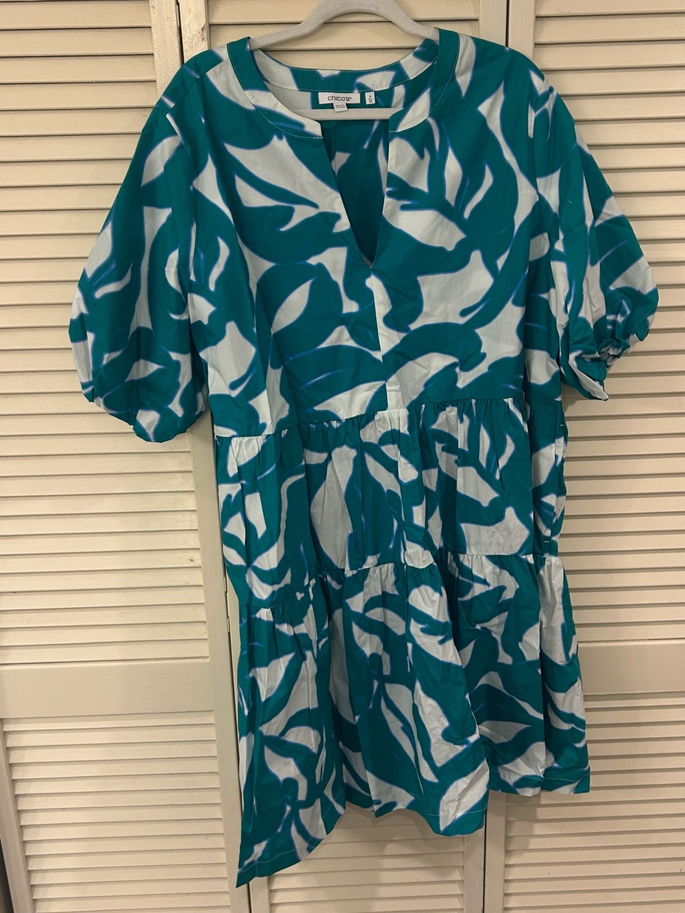 Chico's Green Leaf Print Poplin Dress